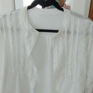 White Lace-Trim Button Front Blouse Made In Italy 💯 Cotton